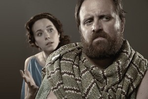 Brad Brown as Kakisto and Corinne Bupp as Acacia in Blackbird Theater's 2015 production of MYTH.                